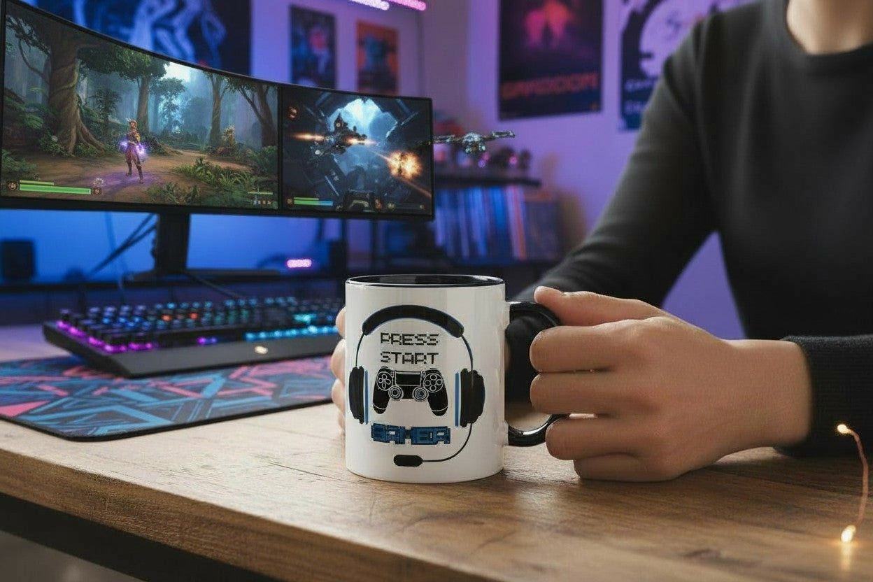 Press Start Gamer Tasse - Gaming Headset & Controller - Keramiktasse