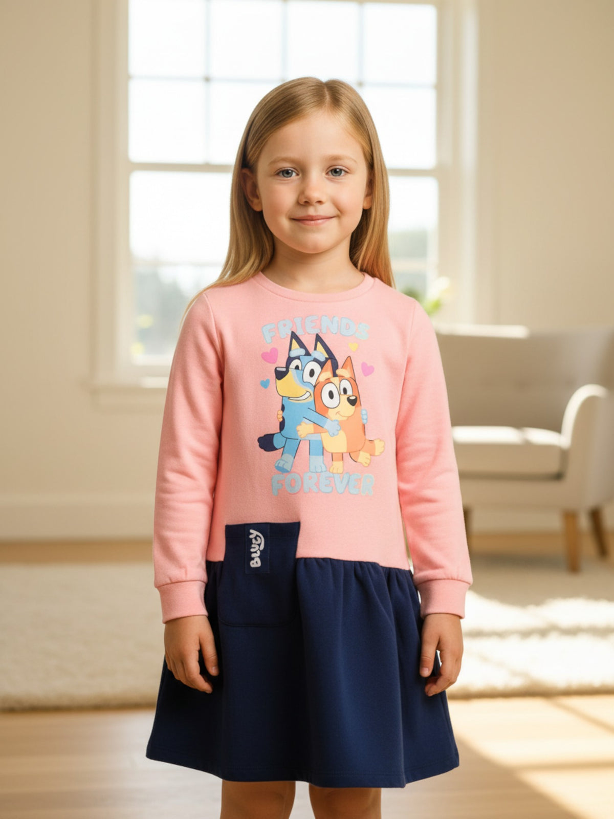 Bluey Mädchen Sweatkleid mit Friends-Print und Tasche