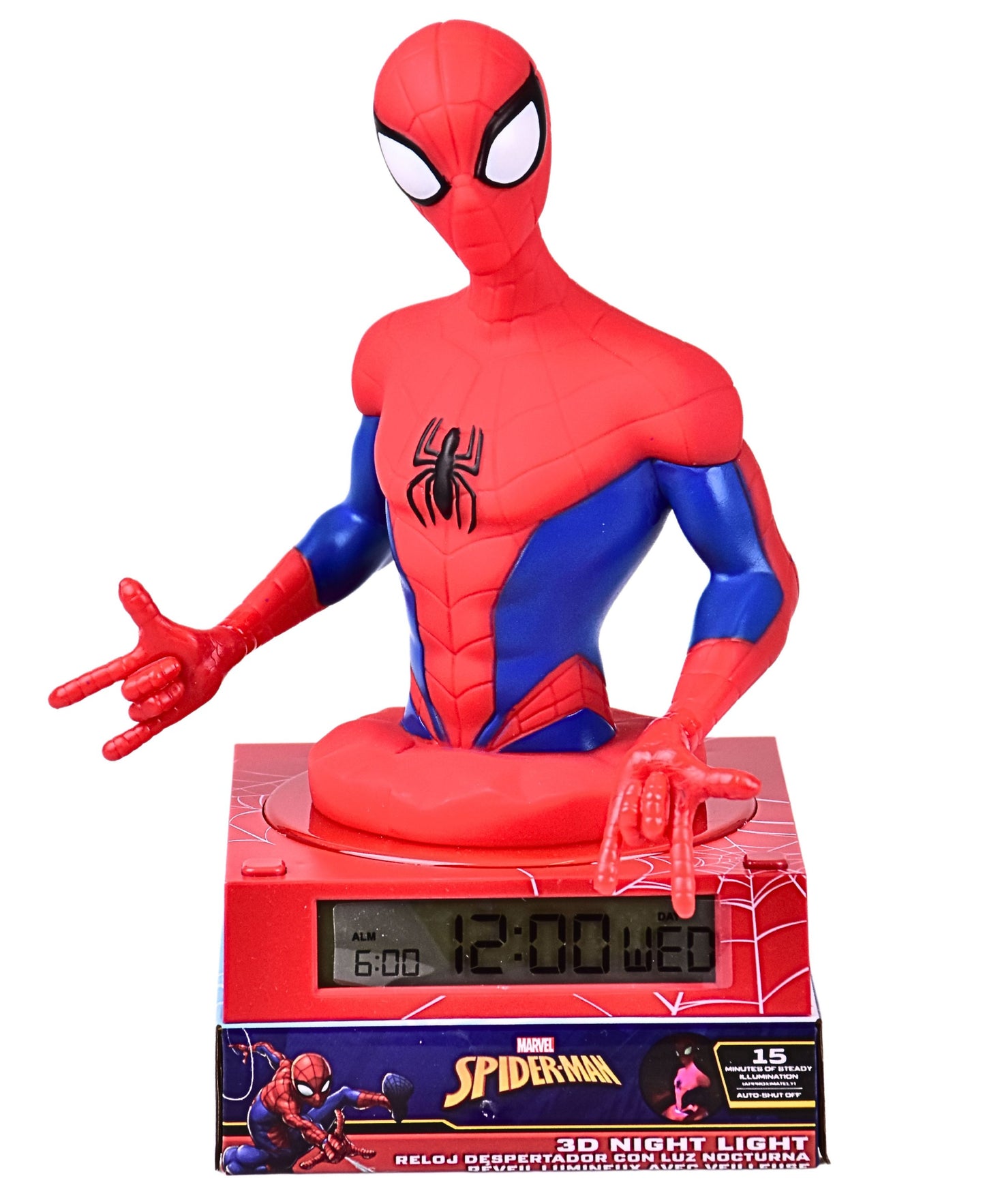 Spider-Man Wecker mit 3D Figur & LED Nachtlicht