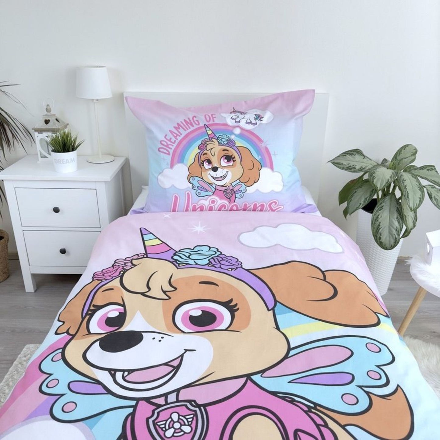 Paw Patrol Kinderbettwäsche Skye Einhorn Set 2-tlg. 135-140 x 200 cm