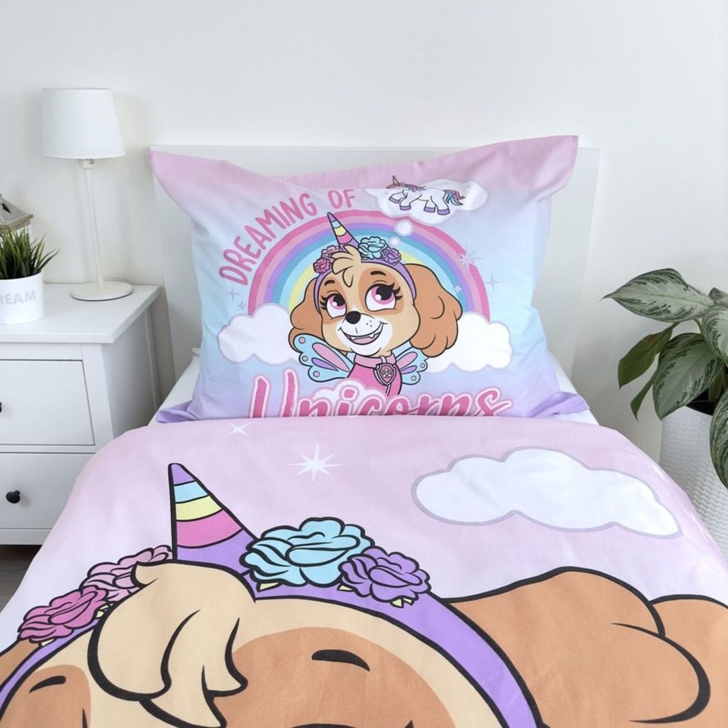 Paw Patrol Kinderbettwäsche Skye Einhorn Set 2-tlg. 135-140 x 200 cm