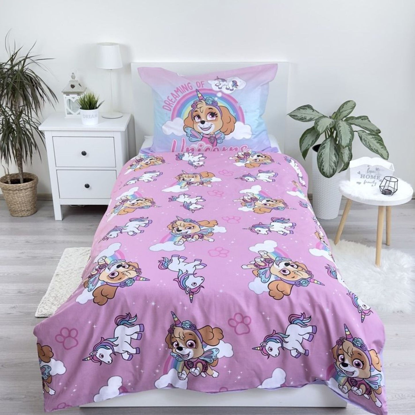 Paw Patrol Kinderbettwäsche Skye Einhorn Set 2-tlg. 135-140 x 200 cm