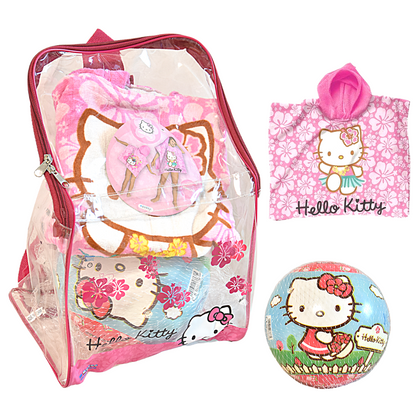 Hello Kitty 3-teiliges Strandset mit Badeponcho Ball und Rucksack