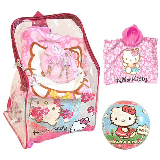 Hello Kitty 3-teiliges Strandset mit Badeponcho Ball und Rucksack
