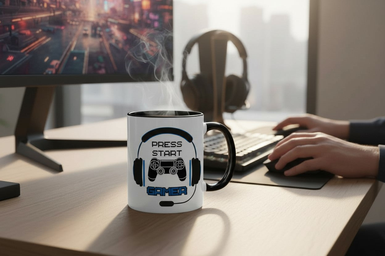 Press Start Gamer Tasse - Gaming Headset & Controller - Keramiktasse