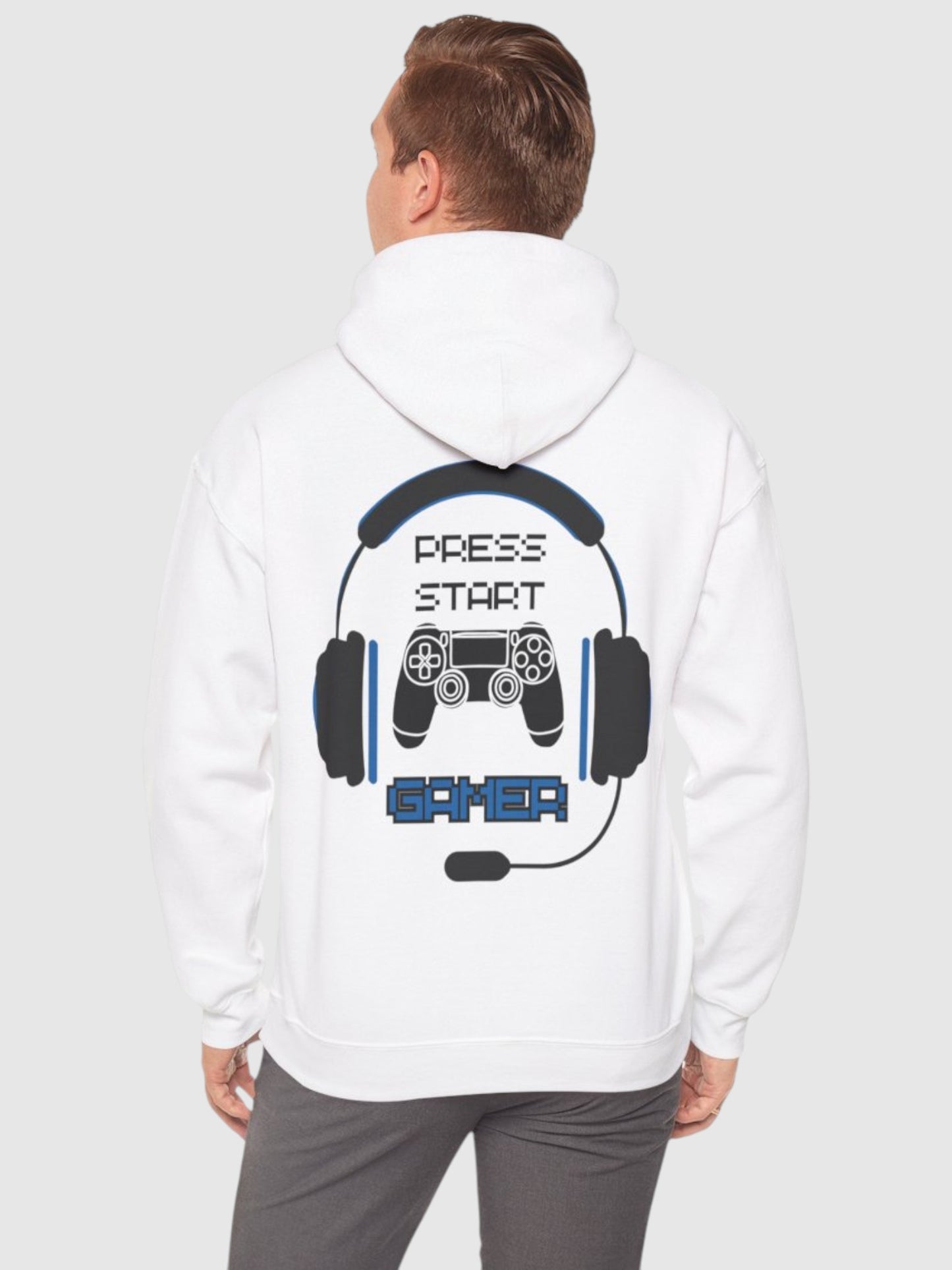 Gamer Headset Hoodie - "Press Start" Controller & Name Graphic