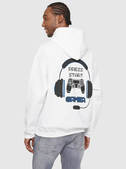 Gamer Headset Hoodie - "Press Start" Controller & Name Graphic