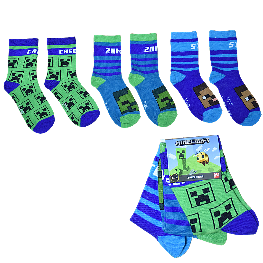 Minecraft Kindersocken 3er - Pack Gr. 27-30