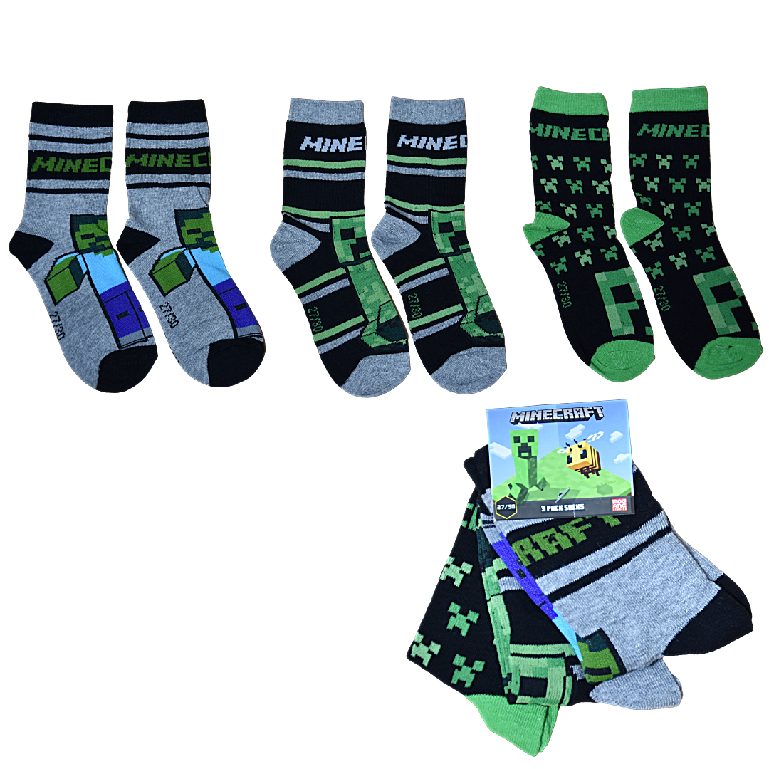 Minecraft Kindersocken 3er - Pack Gr. 23-34