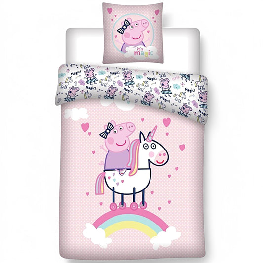 Kinderbettwäsche Set 2-tlg. Peppa Pig & Einhorn 135-140 x 200 cm