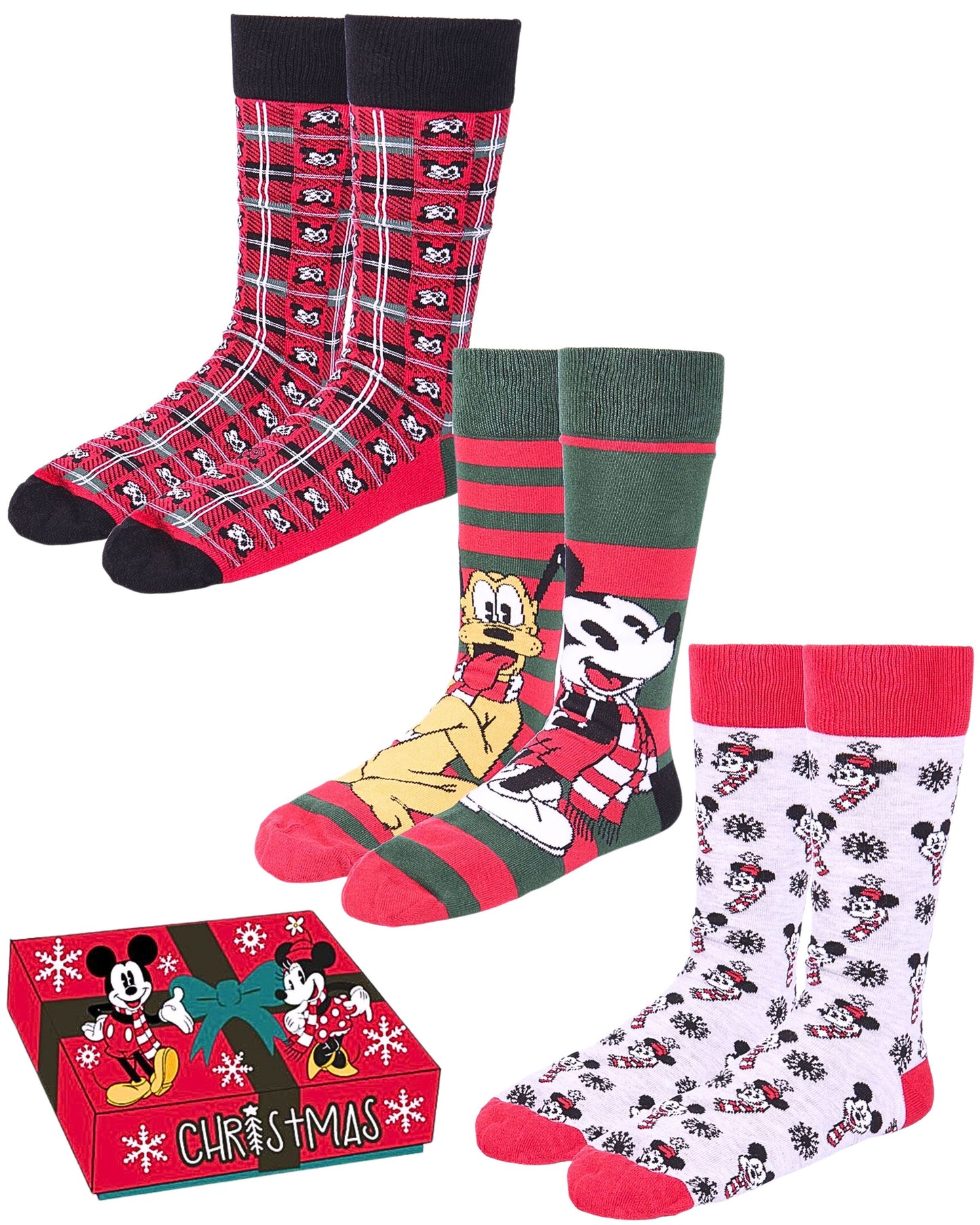 Weihnachtssocken Mickey Mouse 3er - Pack im Geschenkkarton Gr. 40-46