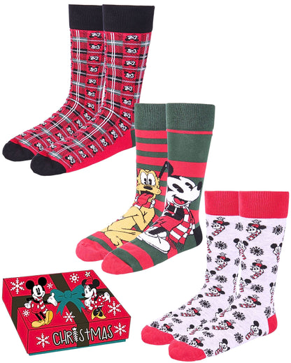 Weihnachtssocken Mickey Mouse 3er - Pack im Geschenkkarton Gr. 40-46