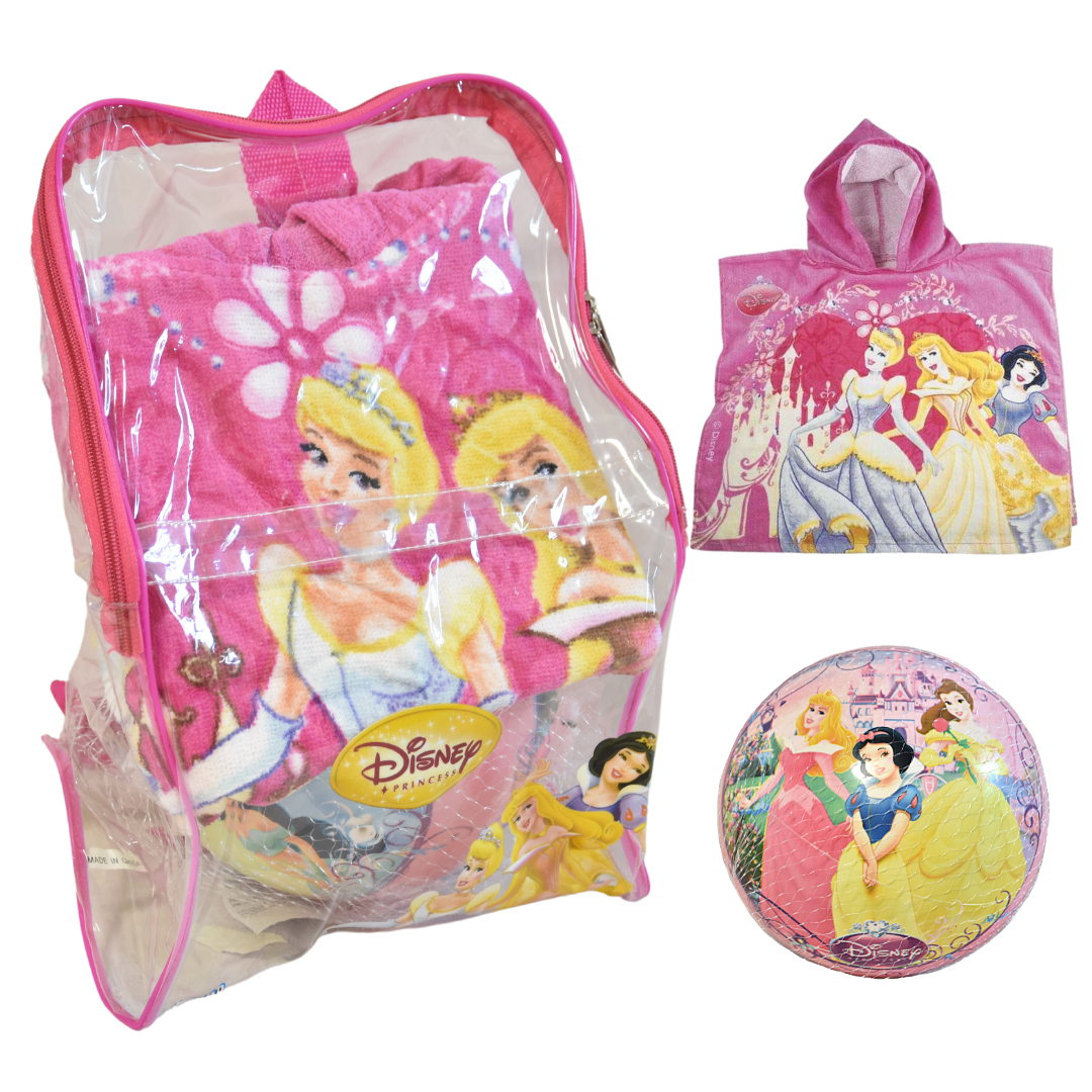Disney Princess 3-teiliges Strandset mit Badeponcho Ball und Rucksack