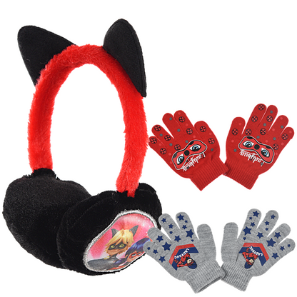 Miraculous Ohrenschützer Set 3-teilig mit Handschuhen