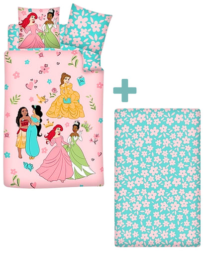 Disney Princess Kinderbettwäsche + Spannbettlaken Set 3-tlg. 135-140 x 200 cm