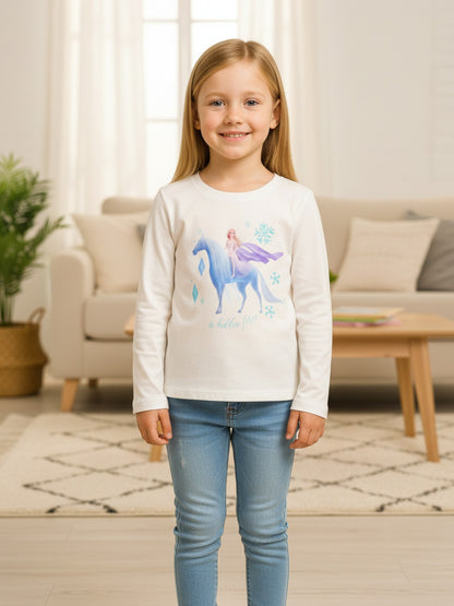 Langarmshirt Disney Frozen Elsa Mädchen mit Pferde-Print