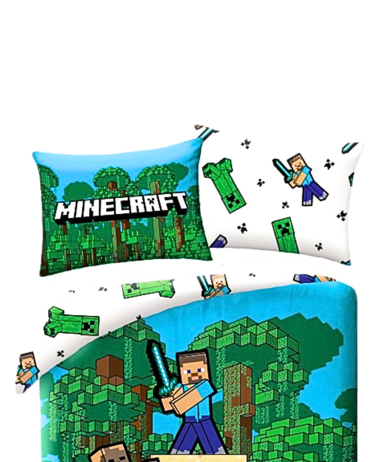 Minecraft Creeper & Steve Bettwäsche Set 2-tlg. 135-140x 200 cm
