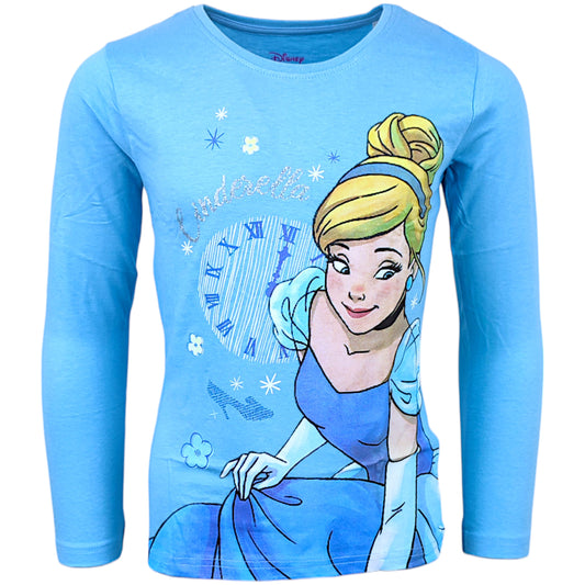 Disney Princess Langarmshirt mit Glitzer Cinderella für Mädchen Gr. 98 - 128 cm