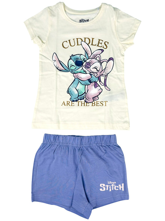 Disney Stitch Schlafanzug kurz mit Glitzerdetails  - Shorty für Mädchen Gr. 104 - 152 cm