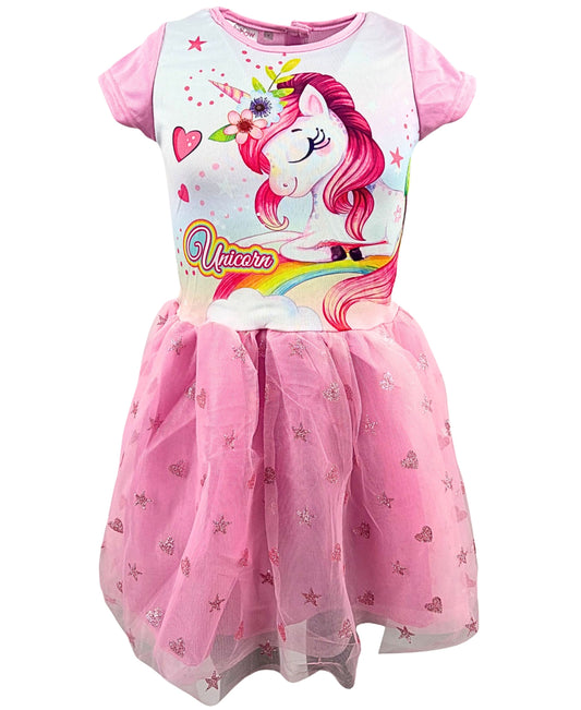 Einhorn Sommerkleid mit Tüll Gr. 92 - 128 cm