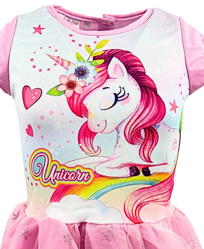 Einhorn Sommerkleid mit Tüll Gr. 92 - 128 cm