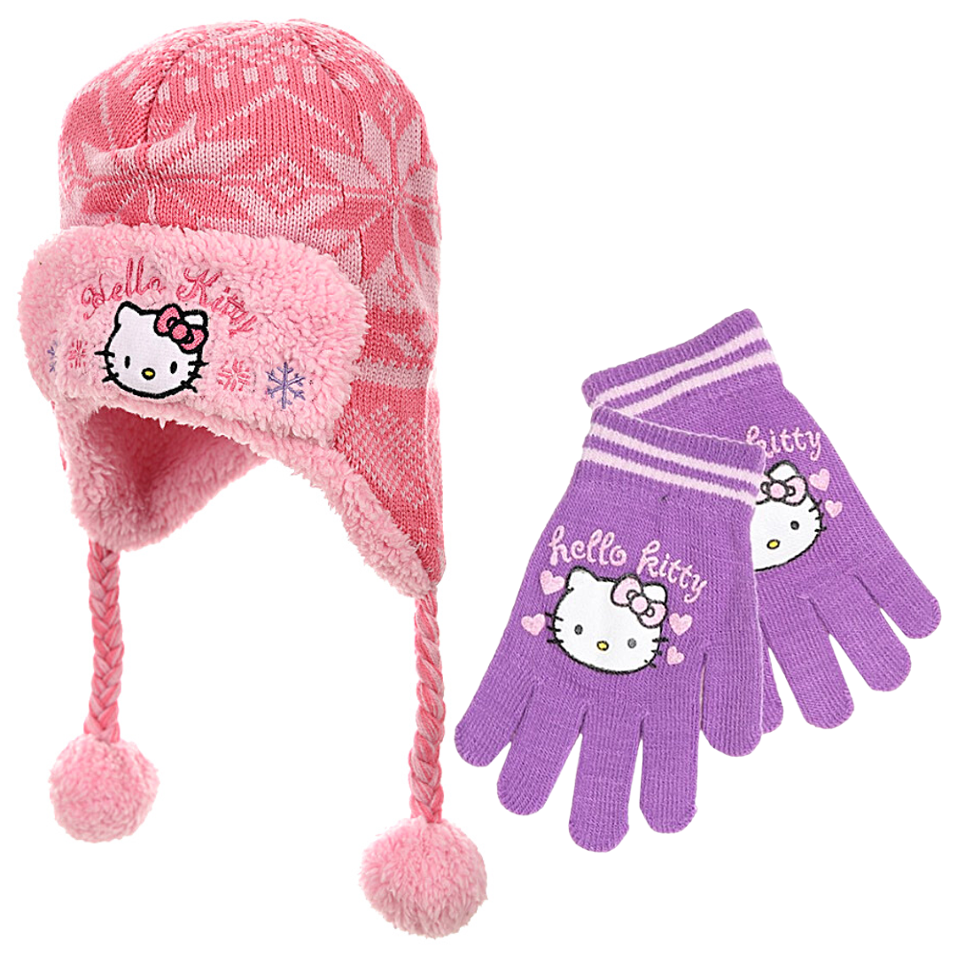 Hello Kitty Set Mütze & Handschuhe im peruanischen Stil