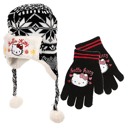 Hello Kitty Set Mütze & Handschuhe im peruanischen Stil