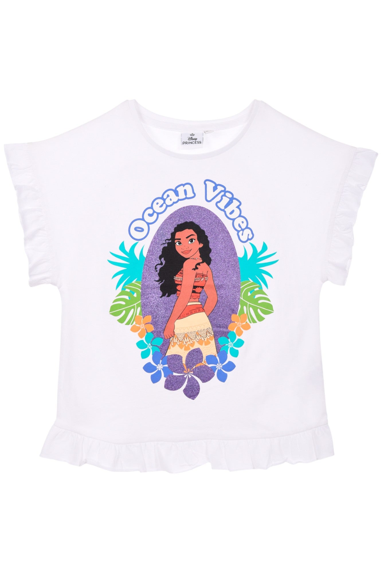 Vaiana T-Shirt mit Glitzer & Rüschen für Mädchen Gr. 98 - 128 cm