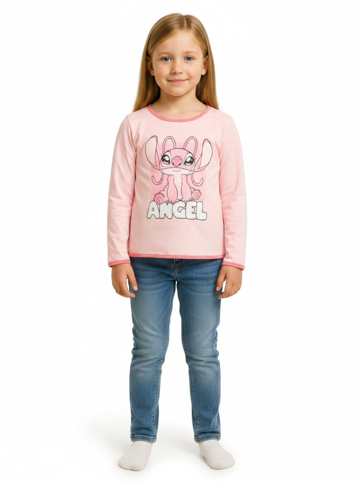 Disney Stitch Angel Mädchen Langarmshirt mit Glitzerprint