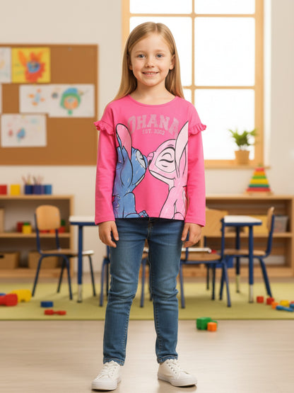 Disney Stitch & Angel Langarmshirt mit Rüschen und Glitzer