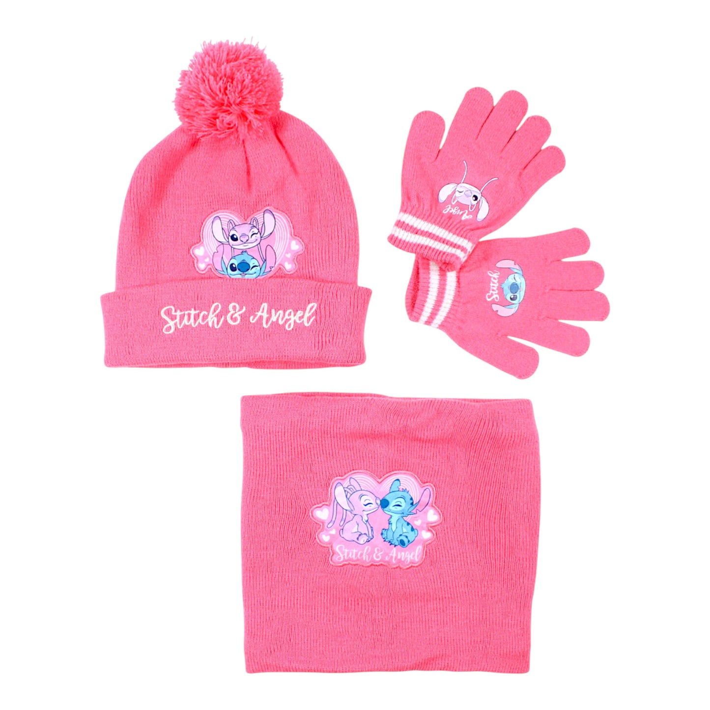 Disney Stitch & Angel Winter Mütze Set 3-teilig Einheitsgröße