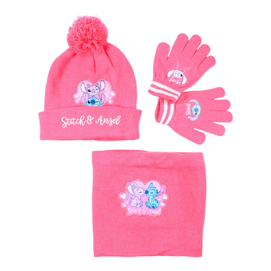 Disney Stitch & Angel Winter Mütze Set 3-teilig Einheitsgröße