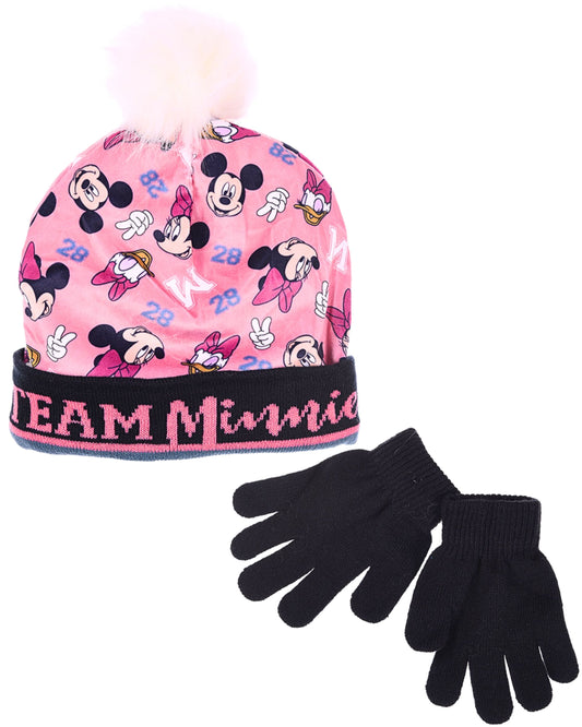 Minnie Mouse Set Bommelmütze & Handschuhe für Mädchen
